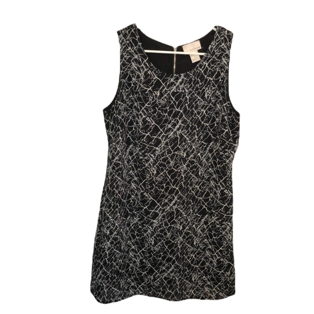 Kenar Womens Size 10 Sleeveless A-Line Shift Dress Black Gray Electrical Pattern